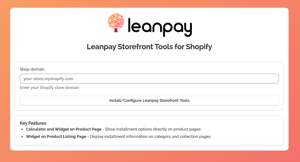 Leanpay Storefront Tools for Shopify — vnos Shop domain