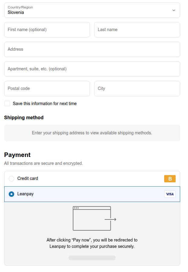 Leanpay v Shopify checkoutu kot plačilna metoda