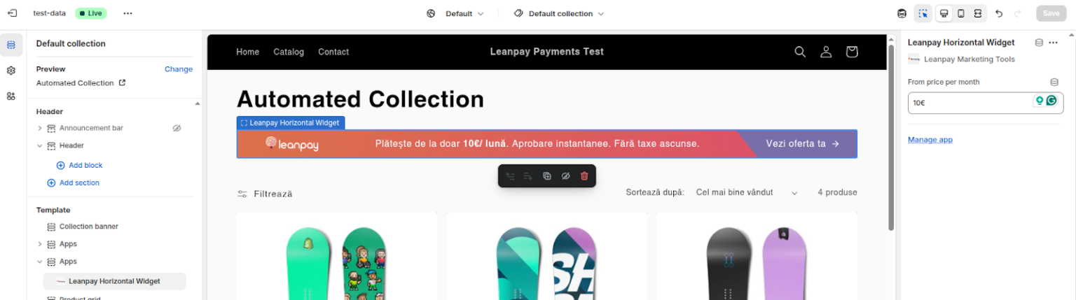 Horizontal Widget kot banner na collection strani